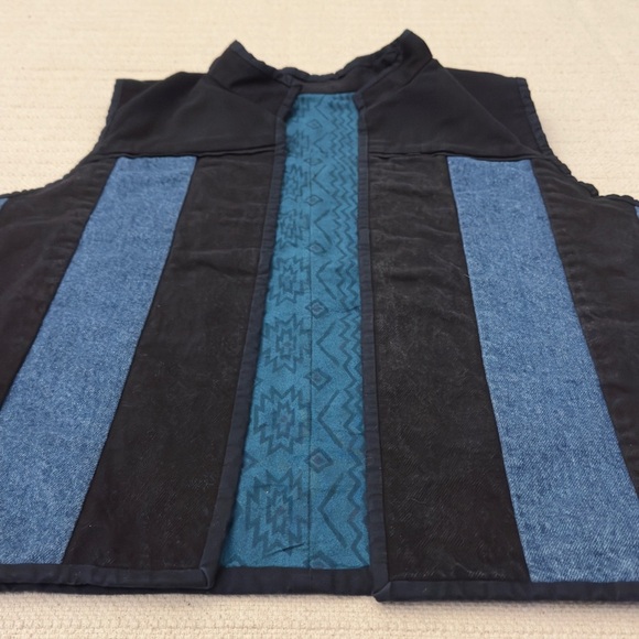 Vintage Black and Blue Striped Denim Vest - Picture 5 of 11